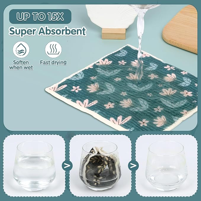 Lucomb 10 Pack Swedish Dishcloths Reusable- Cellulose Cotton Swedish Dish Towels Washable Kitchen Cloths with Hanging Clips, Reusable Paper Towels No Odor for Cleaning Dishes Home Decorative