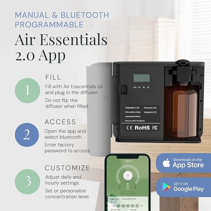 Air Esscentials The Radiant Smart Scent Air Machine – Large, Waterless Nebulizing Oil Diffuser for Whole Home & Commercial Use, Bluetooth/App Control, Covers 4,000 sq. ft., Black