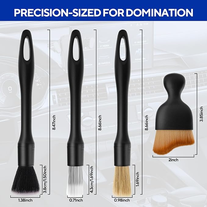4PCS Car Detailing Brush Kit - Ultra Soft Boars Hair Car Interior Detailing Brushes, Includes 4 Different Brushes, Multi-use for Cleaning Interior or Exterior - Perfect Car Accessory Gift