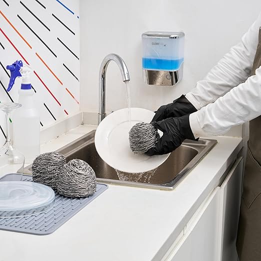 Restaurantware Stainless Steel Scrubber 100 Pack 3.543 x 3.543 x 2.362 Inches Heavy-Duty Metal Cleaning Pad Rust-Resistant Kitchen Scouring Tool for Tough Cleaning Silver