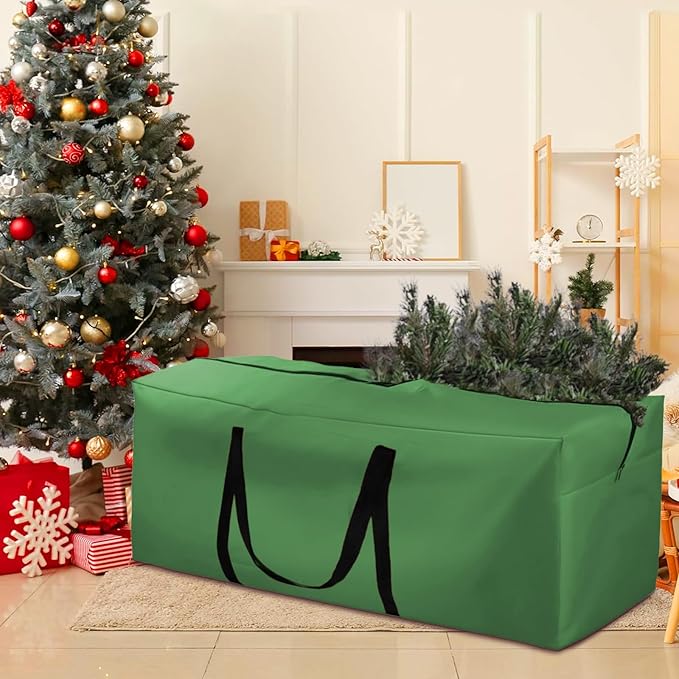 12ft Christmas Tree Storage Bag Extra Large 420D Tree Storage Bag for Disassembled Artificial Trees (Fits 7ft-12ft), Waterproof Double Zippers and Durable Handle, 68"L x 30"W x 20"H, Green,1 Pack