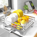 Kitsure Dish Drying Rack - Multi-Functional Dish Rack for Kitchen Counter with Cutlery Holder, Rust-Proof Storage Solution with Rotatable, 15.7" x 12.0" x 5.5", Sliver Grey