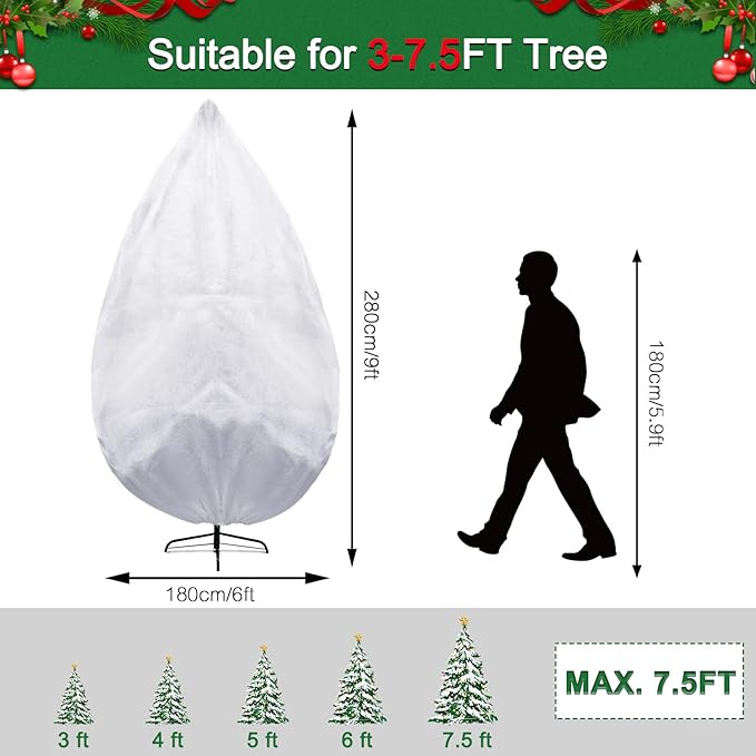 ONESING Upright Christmas Tree Storage Bag, Christmas Tree Cover with Zipper and Adjustabel Straps, 9FT x 6FT Tear Resistant Tree Bags for Storage Under 7.5Ft Assembled Trees-White