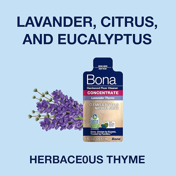 Bona Hardwood Floor Cleaner Concentrate, Lavender Thyme Scent, 1 fl oz, Pack of 4 (Makes 128 fl oz) - Residue-Free Floor Cleaning Concentrate Spray Mop and Spray Bottle Refill - For Wood Floors