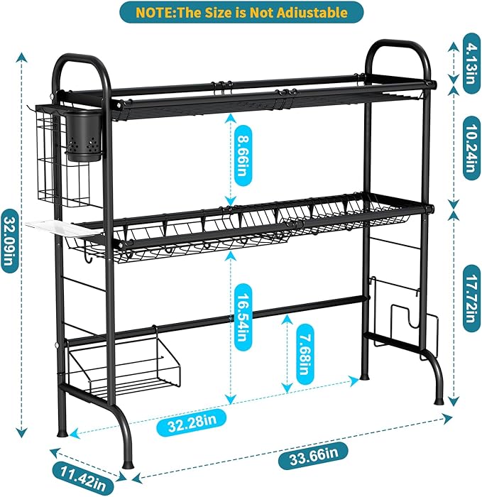 HOWDIA Over The Sink Dish Drying Rack, 3-Tier Stainless Steel Large Over The Sink Dish Rack with Utensil Holder Dish Drainers for Kitchen Counter
