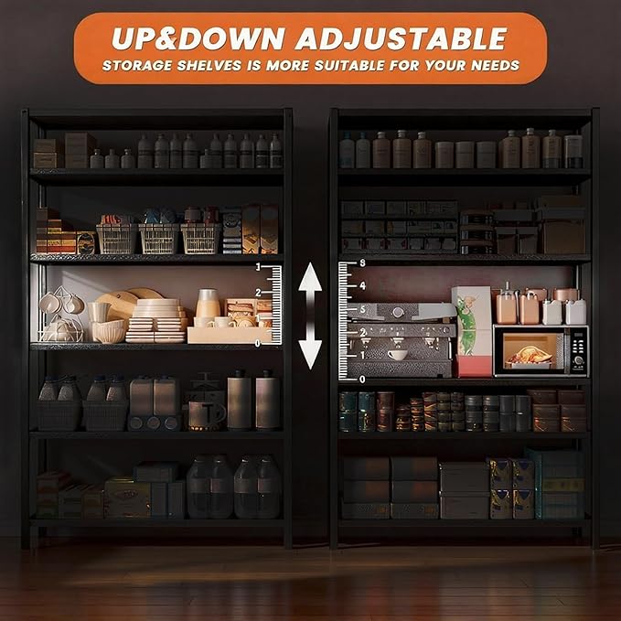 Notmise 82“H Kitchen Shelves, 6-Tier Freestanding Metal Kitchen Storage Shelving Unit, Adjustable Pantry Rack, Heavy Duty Shelves Organizer, 3000 LBS Capacity, 81.9" H × 39.4" W × 15.7" D, Black