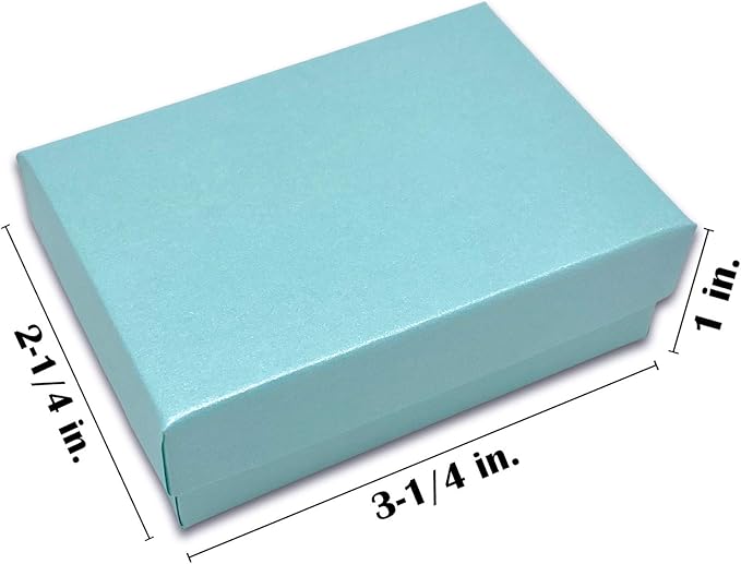 TheDisplayGuys - 100-Pack #32 Cotton Filled Cardboard Paper Jewelry Boxes Gift Case - Pearl Teal (3.3" x 2.3" x 1.0") - for Shipping or Storage