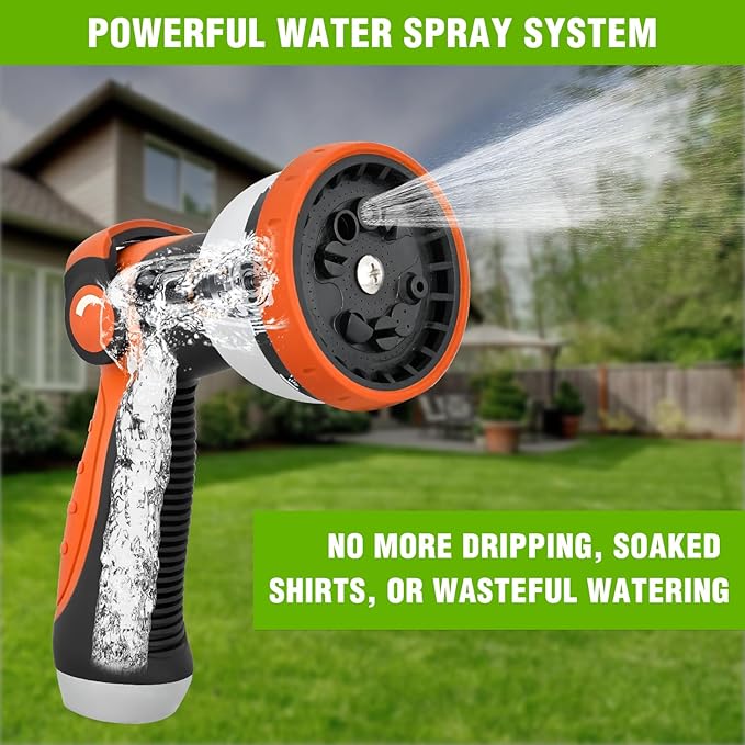 Yesker Garden Hose Nozzle Water Hose Sprayer Nozzle Adjustable 10 Spray Patterns Heavy Duty Metal Nozzles Thumb Control w Non-Slip Grip for Outdoor Watering Plants Lawn Washing Car Pets Black & Orange