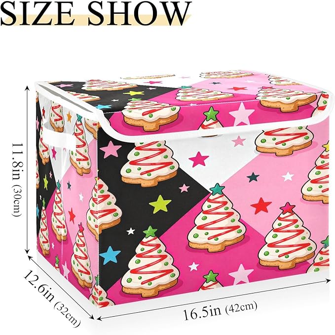 Christmas Tree Cookie Storage Bins with Lids Foldable Storage Basket with Handles Collapsible Large Fabric Organizer Containers for Clothes Shelves Closet Office Home