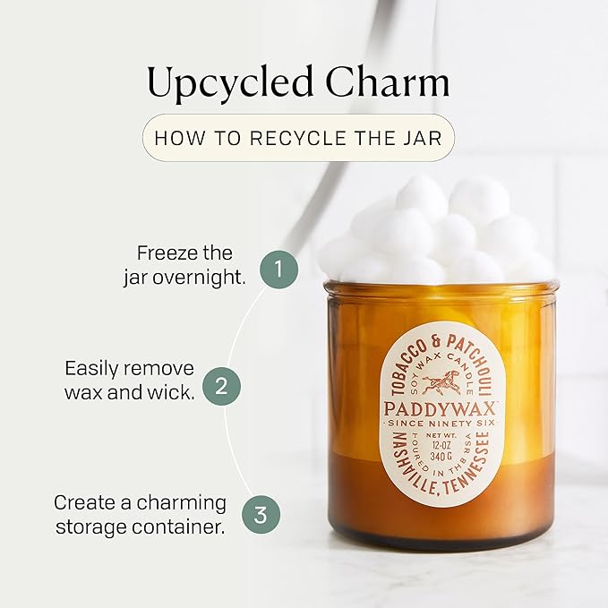Paddywax Vista Scented Candle with Lid in Reusable Tonal Glass Jar, Clean-Burn 2-Wick Soy Candle with Approx. 84 Hour Burn Time, Decorative Gift Candles for Home, Tobacco & Patchouli, 12 oz
