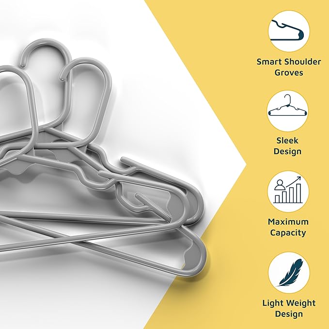 Lifemaster Plastic Kids Clothes Hangers – Children Clothes Hanger with Shoulder Notch, 11.6 Inch Space-Saving Closet Organizer for Baby, Toddler, and Kids Clothing, Hold Up to 5 lbs, Pack of 30, Gray