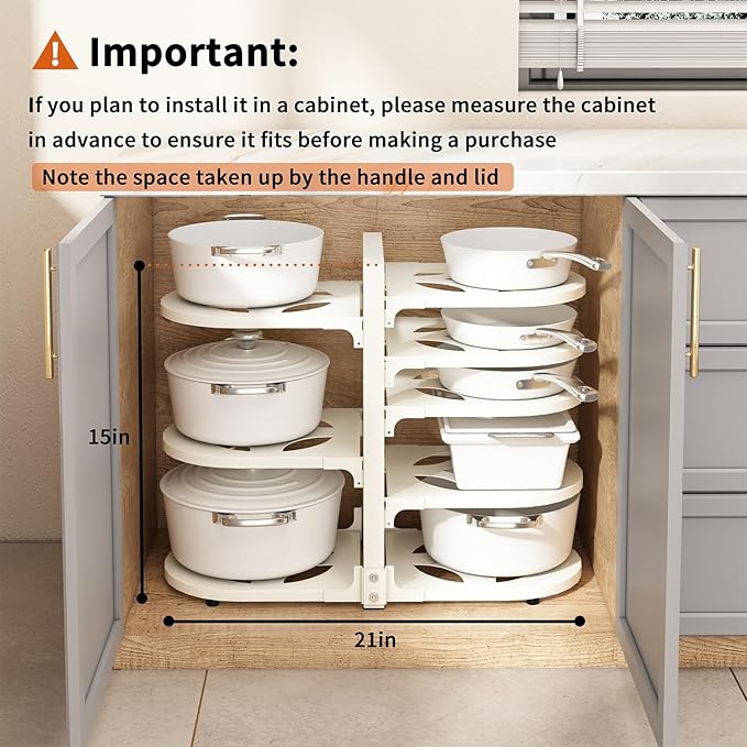 Fovkdcvw Adjustable Heavy Duty Pots and Pans Organizer Under Cabinet, 8-Tier Pot and Pan Organizers Inside Cabinet, Kitchen Cabinet Organizers and Storage, White