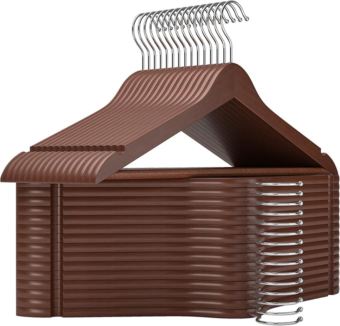 StorageWorks Clothes Hangers, Wooden Hangers 30 Pack for Closet, Wood Hangers for Coats, Shirts, Jackets, Pants, Suits, Walnut Color