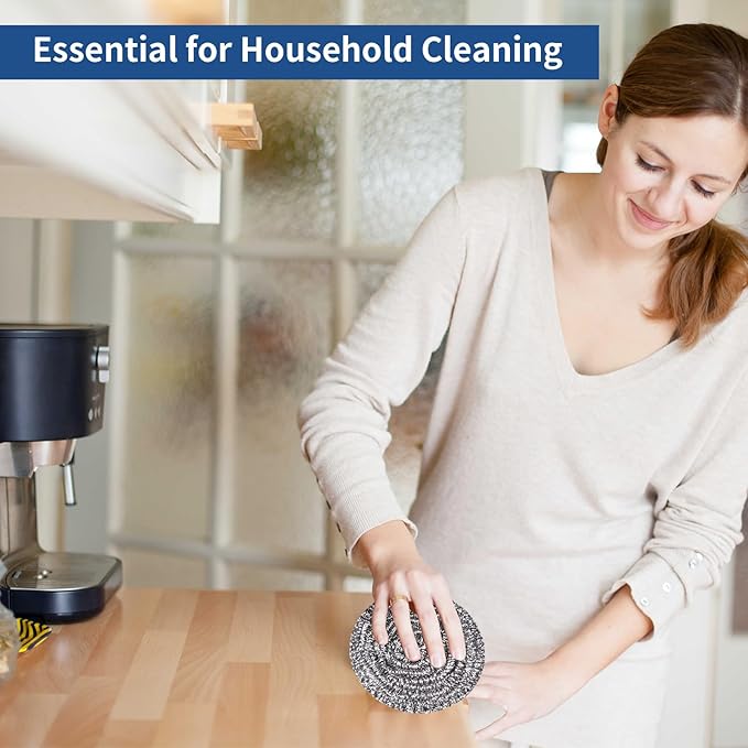 GUEICN Stainless Steel Scrubber Scrubbing Scouring Pad Sponges Clean Pot Pan and Steel Wool for Kitchen Bathroom (10Pcs Metal Scrubber)