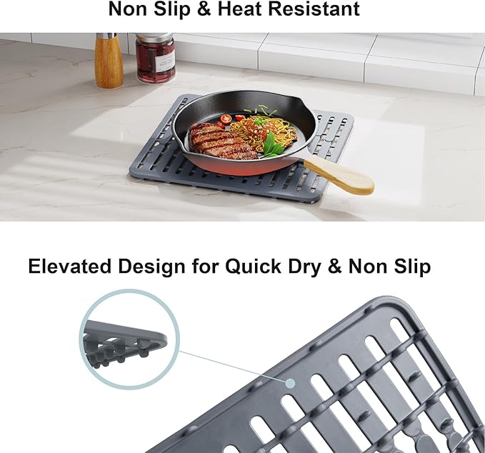iSPECLE Expandable Dish Drying Rack with Silicone Sink Protector for Kitchen Sink, Rust Resistant Adjustable Dish Drainer, Arms with Non Slip Rubber, 12.8" W x 12.4"-17.1" L, Black