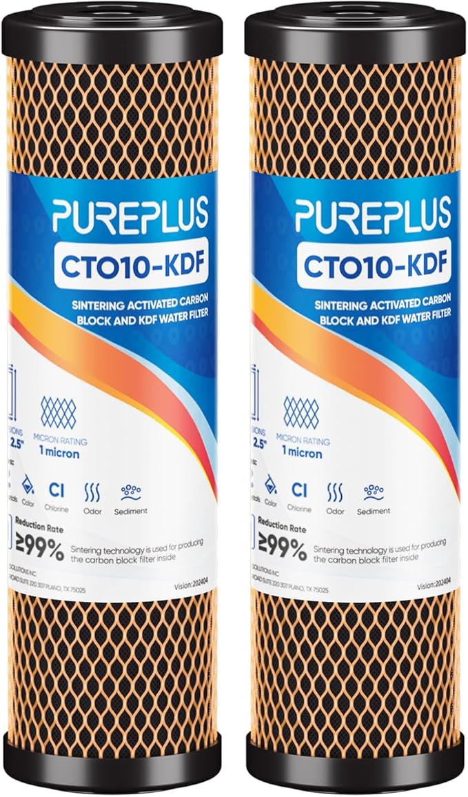 1 Micron 2.5" x 10" Whole House CTO Carbon Water Filter Cartridge Replacement for Under Sink Water Filter System, Dupont WFPFC8002, WFPFC9001, FXWTC, SCWH-5, WHEF-WHWC, WHCF-WHWC, AMZN-SCWH-5, 2Pack