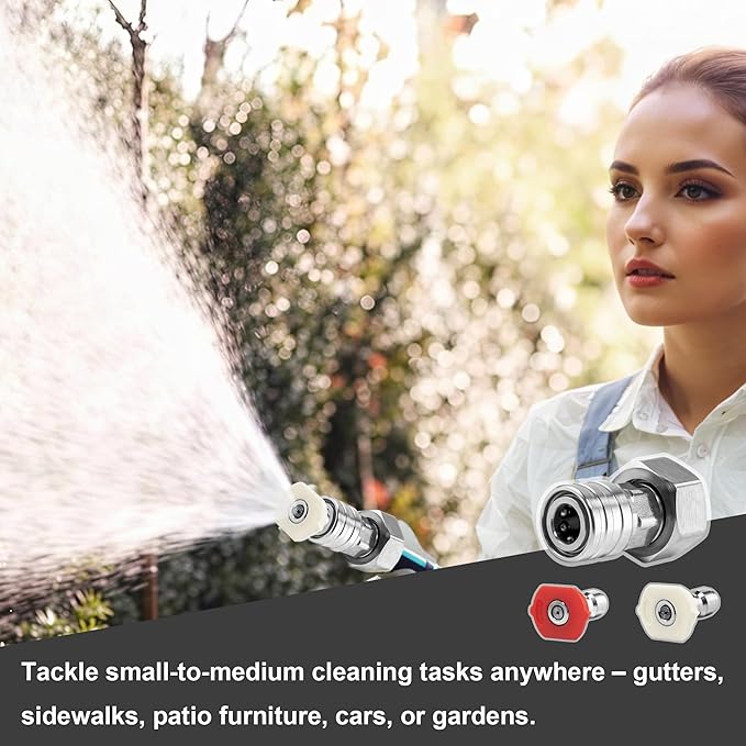 POWER TOWN Garden Hose to High Pressure Washer Attachment, Turn Water Hose into Power Washer Adapter 3/4” Female GHT to 1/4” Quick Connect, with 2 Nozzles Tips, Orifice 4.0