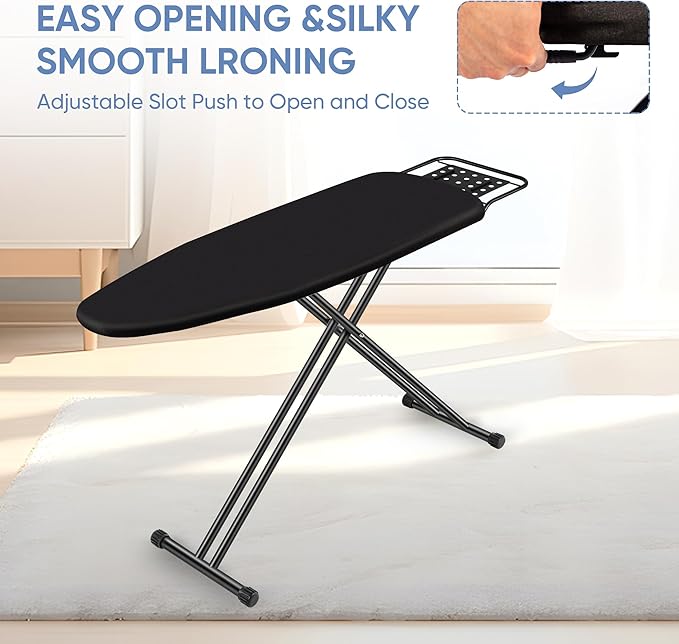 Jakeefud Full Size Ironing Board 15" X 47" with Heat Resistant Cover and Thicken Felt Pad, Safety Iron Rest, Heavy Duty,Anti-Skid Feet, Height Adjustable