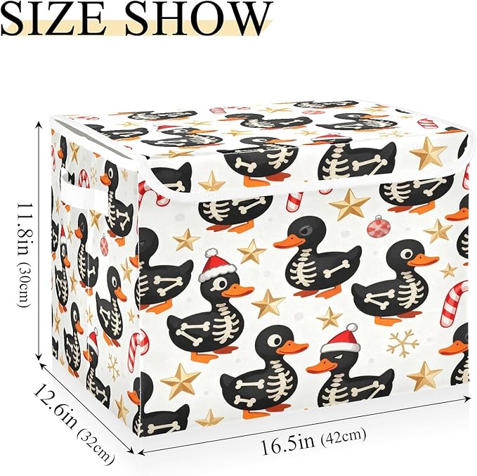 Christmas Skeleton Ducks Storage Bins with Lids Foldable Storage Basket with Handles Collapsible Large Fabric Organizer Containers for Clothes Shelves Closet Office Home