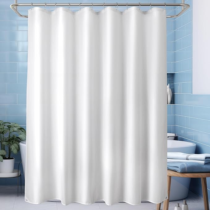 Titanker Waterproof Fabric Shower Curtain Liner Washable, 72x74 Inches, Cloth Shower Liner with Magnets, White Shower Liner Soft Fabric, Lightweight Shower Curtain Liner