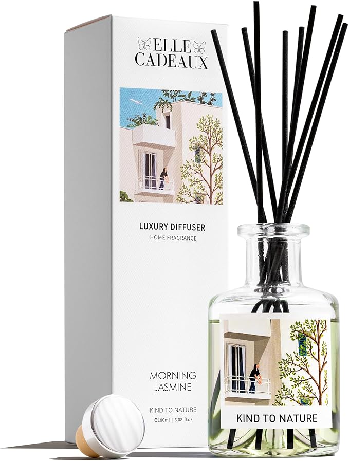 White Jasmine Oil Reed Diffuser | Sweet Floral Scent Essential Oils | Aromatherapy Diffuser & Room Freshener | Home, Bathroom & Office Decor | Housewarming Gift | 6oz