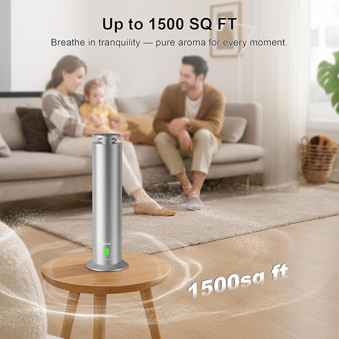 Hotel Collection Diffuser Machine,Remote,Rechargeable,Whisper-Quiet,Aluminum,1500 Sq Ft,Waterless Essential Oil Diffuser - Matte Silver