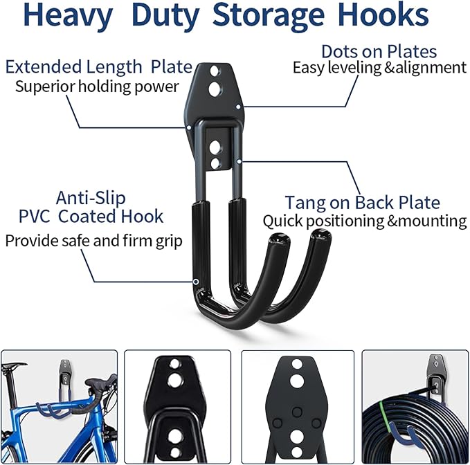 3-H Garden Hose Holder Wall Mount 4 Pack,Solid Steel Hose Hanger,Water Hose Holders for Outside,Perfect for Hanging Outdoor Air Hose,Ropes,Pipes,Garden Tools,Ladders,Bikes,Bulk Items(Black)