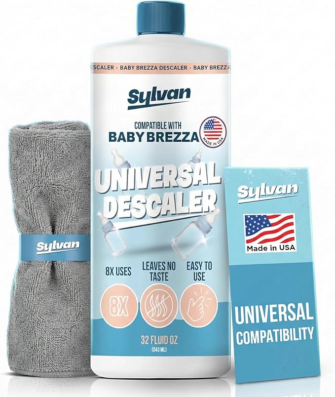 Sylvan Hills Descaler Compatible with Baby Brezza Machines | 32 Oz | 12 Month Supply | US Made | Free Cleaning Cloth | Descaling Solution Compatible with Baby Appliances | Cleans & Descales