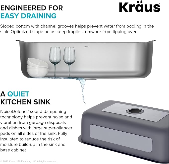 KRAUS Premier 32-inch Undermount Single Bowl 18-Gauge Stainless Steel Kitchen Sink with Bottom Grid and Strainer, KBU44