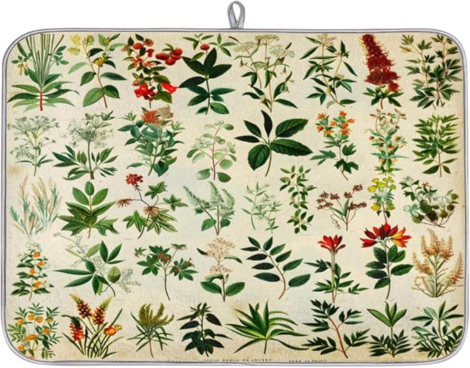 Hexteria Dish Drying Mat For Kitchen Counter Absorbent Dish Mat Microfiber Drainer Drying Kitchen Mat 16x18 In Quich Dry Mat, Botanical Garden