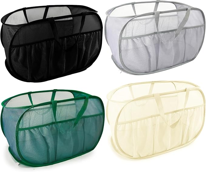 Collapsible Laundry Baskets, Upgrade Pop Up Laundry Hamper with Convenient Bags, Foldable Laundry Basket Mesh Light Weight, Easy to Carry Clothes Hampers for Laundry, Dorm, Toys, Travel 4 Pack