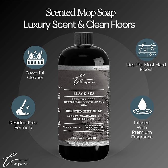 Lapew Black Sea Scented Mop Soap Concentrate 36 oz | Premium Fragranced Floor Cleaner | Streak-Free | Hard Floor Cleaning Solution | Eco Friendly | Made in USA