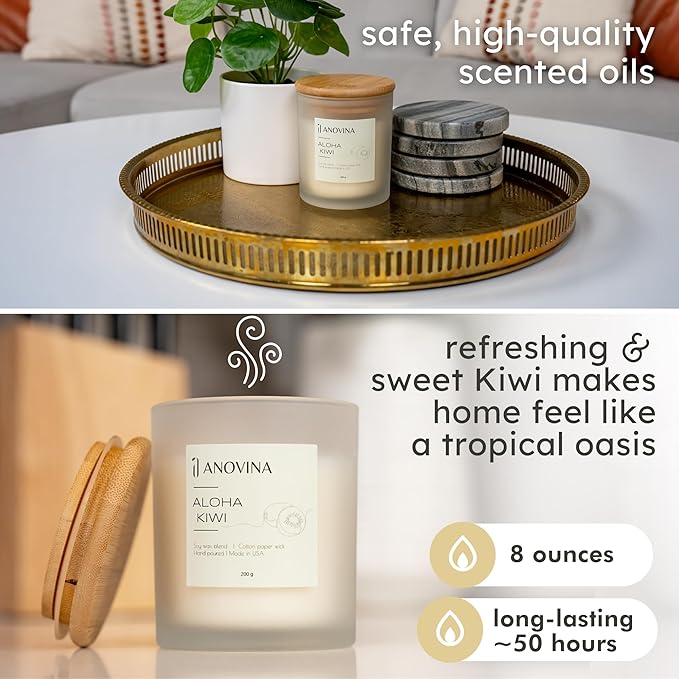 Anovina Fruity Scented Candle – Juicy Blend of Passionfruit, Pineapple, Kiwi & Coconut – Non-Toxic Soy Wax Blend – Candle Gifts for Women, Home or Kitchen