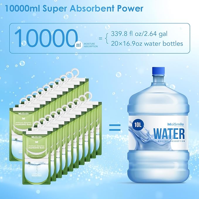 Moisture Absorbers 20 Pack Fresh Fragrance, Hanging Closet Dehumidifier Bags, Humidity Absorber, Compact Eliminates Odors Humidity Packs for Car, Bathroom, Bedroom, Basement, 9.8OZ