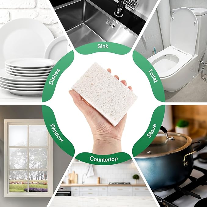 M METERXITY 6-Pack Kitchen Sponges, Condense Eco Cellulose Non-Scratch Scrub Heavy Sponge for Kitchen/Household/Bathroom, Clean Tough Messes Dish Scrubber [White]