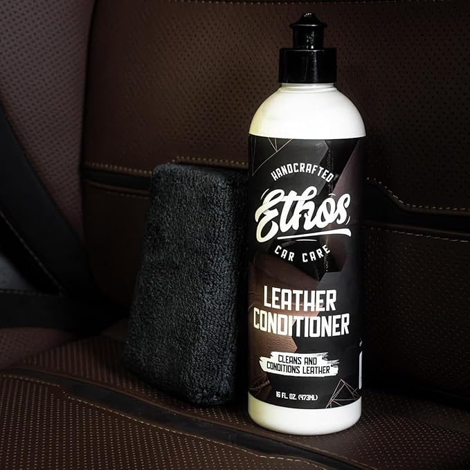 Ethos Car Leather Cleaner and Conditioner 16oz – Leather Seat Cleaner & Conditioner with UV Protection for Car Interior, Couch, Jacket, Boots – Cleans and Conditions Vinyl & Plastic Surfaces