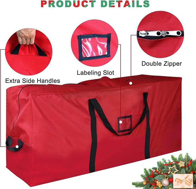 Christmas Tree Storage Bag, 600D Oxford Extra Large Moving Bags, Fits Up to 7.5 Ft Artificial Trees, Heavy-Duty Waterproof Christmas Decorations Storage Bags(PURE RED)