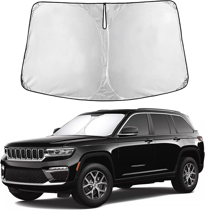 EcoNour Windshield Sun Shade Compatible for Jeep Cherokee 2014–2025 | SUV Front Window Sunshade | Foldable 4-Layer Sun Visor Protector | Blocks UV Rays & Reduces Interior Heat