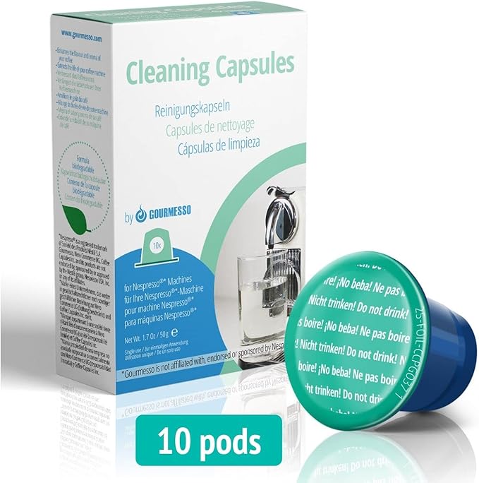 Gourmesso Nespresso Cleaning Pods - 10 Cleaning Capsules for Nespresso Original Machines. Cleaning Kit for Better Tasting Coffee!