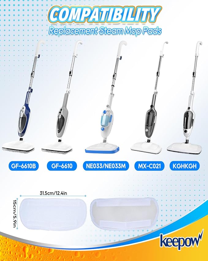 KEEPOW 6 Pack Upgraded Microfiber Pads Replacement Fit for Neugo Steam Mop for Hardwood Floors NE033/NE033M Compatible with GorFanty GF-6610B/ GF-6610, Washable Floor Mop Cloth for KGHKGH Attachments