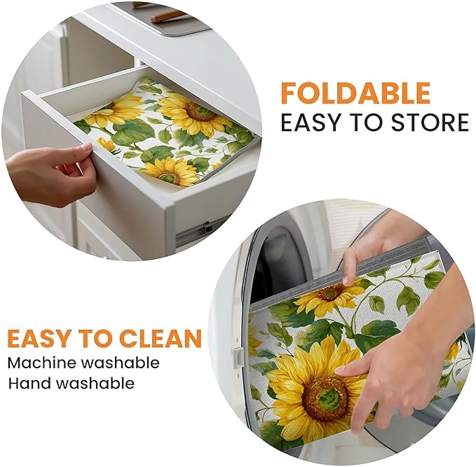 Dish Drying Mat For Kitchen Counter, Summer Sunflowers Microfiber Absorbent Dish Drainer Rack Pad Reusable Large 18x24in Drying Mat