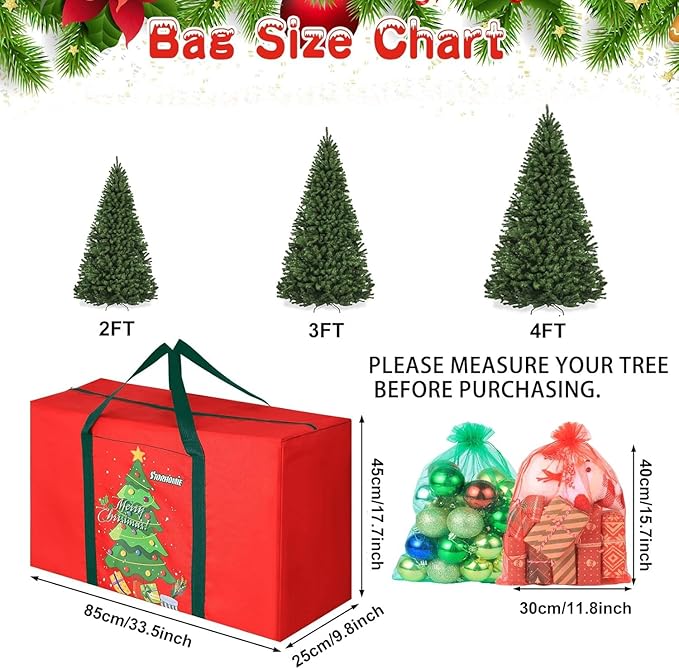 Christmas Tree Storage Bag 4FT 600d Oxford Fabric Small Christmas Tree Bag 3FT for Ornament Storage 85 X 45 X 25cm with 2 Christmas Decoration Storage Bag 30X40cm