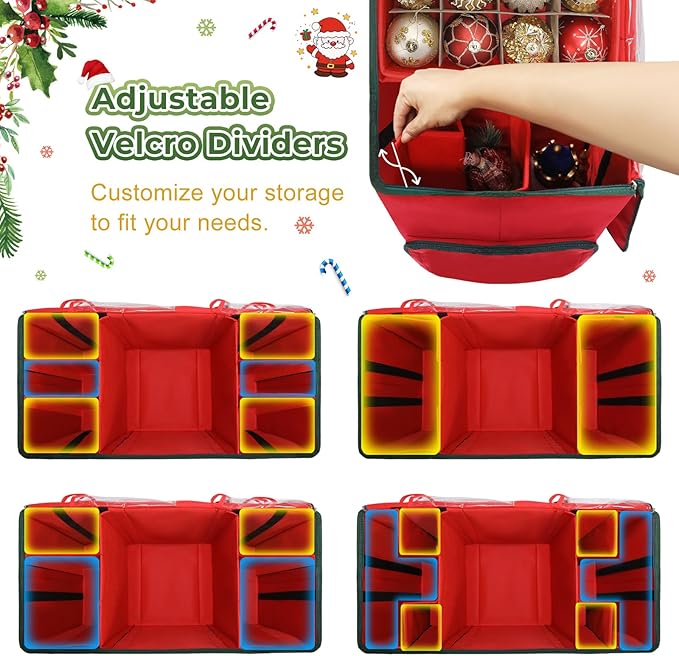 Premium 2-in-1 Large Christmas Ornament Storage Box & Xmas Figurine Container, Nutcracker Storage with Adjustable Dividers,5 Separate Trays Keep 73 Holiday Ornaments, 600D Tear-Proof Oxford, Foldable