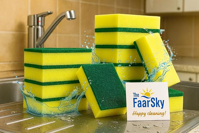 The FaarSky Double-Sided Kitchen Cleaning Sponges, 10-Pack, Heavy-Duty Scrubbing and Soft Absorbent Sides, Non-Scratch