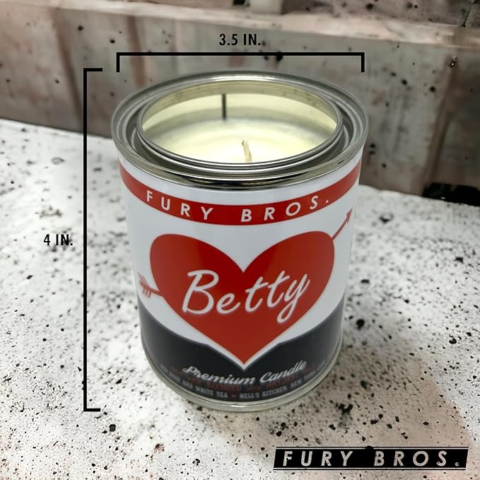 Fury Bros. Scented Candles for Men | Betty | Red Rose & White Tea | Natural Soy Wax | Hand-Poured in The USA | Long 70-80 Hour Burn (12.5 oz) | Vintage-Inspired Tin Design | Dad Home Gift