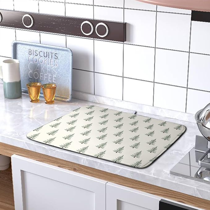 Kwlegh Christmas Tree Dish Drying Mat Winter Xmas Holiday Drying Mats Microfiber Absorbent Dishes Drying Pad Reusable Washable Kitchen Countertop Protector Dish Drainer Rack Mat 18x24 Inch