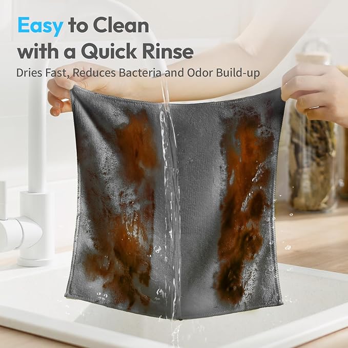 Tekswip Microfiber Cleaning Cloth 12"X12" 12 Pack Grey Lint Free Microfiber Towels for Cars-Extra Thick, Streak-Free, Fast Absorbent - Reusable Multi-Purpose Housekeeping Rags for Cars