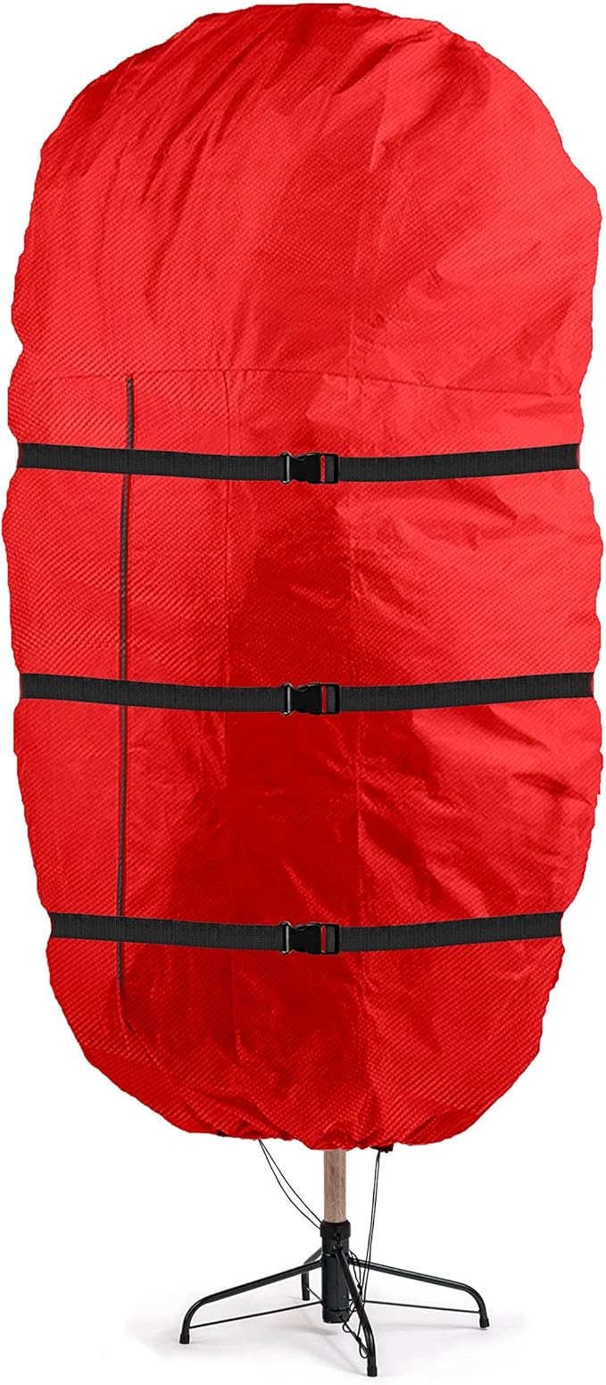 ZOBER Upright Christmas Tree Storage Bag With Drawstring Hem- Fits 7.5 Ft Trees - Oxford Waterproof Fabric Christmas Tree Bag For Storage Box For Xmas - Strong, Durable Straps & Handles - Red