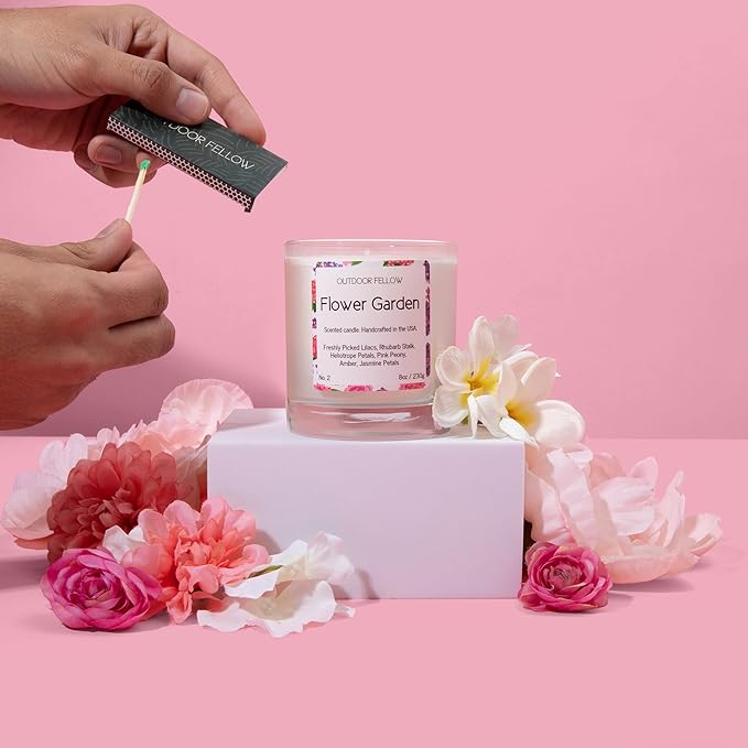 Outdoor Fellow Flower Garden Candle, 8oz, Lilac & Jasmine, 50-Hour Burn Time, Spring Scented Candle, Relaxing Fragrance, Elegant Gift for Any Occasion