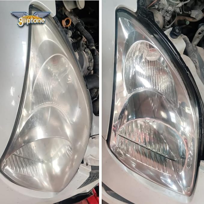 Gliptone Headlight Restoration Kit, No Sanding or Tools Required, Restores Yellowed and Cloudy Headlights, Improves Night Visibility, UV Protective Clear Coat, Easy 2 Step Process, 7 Piece Kit